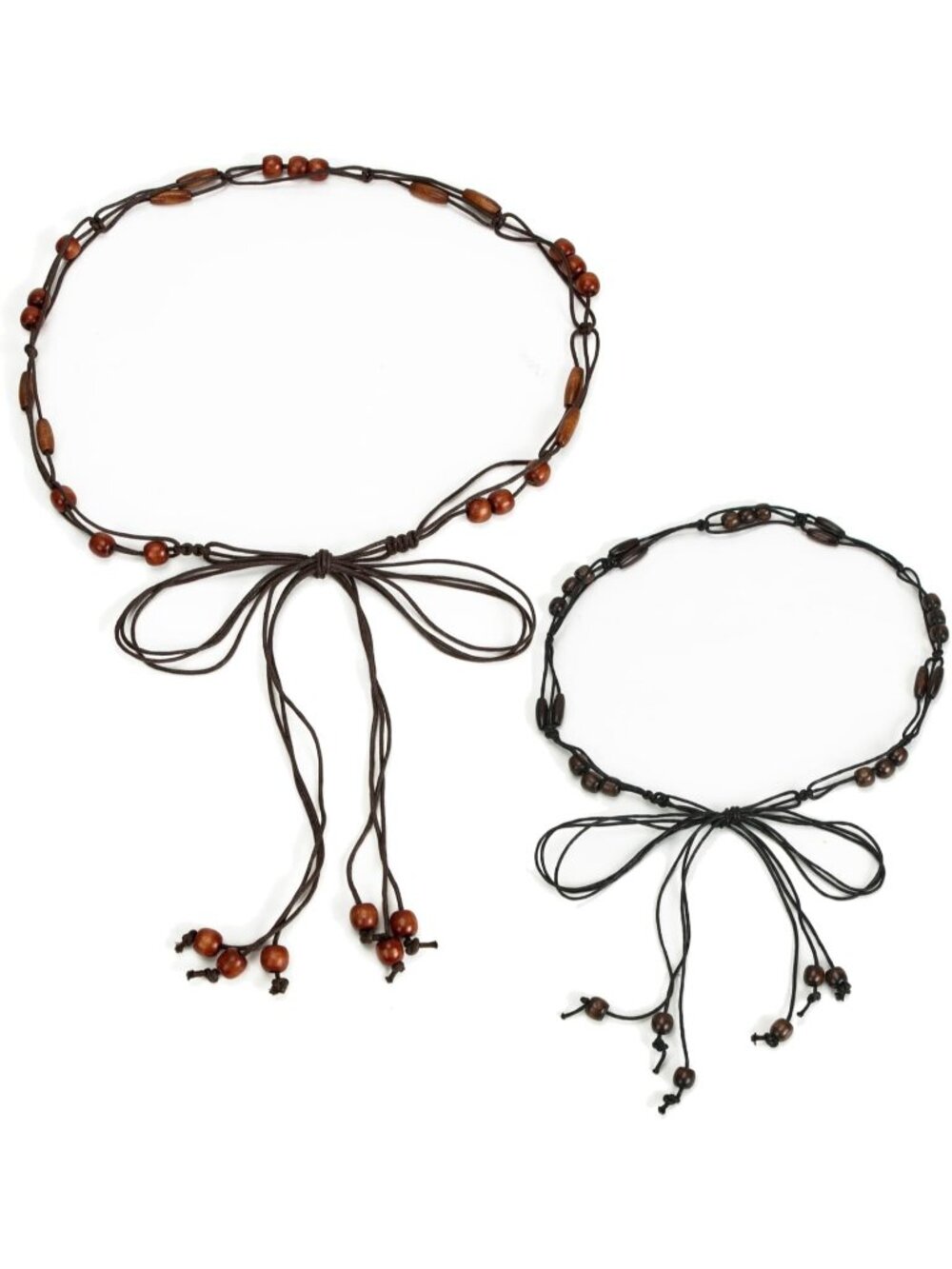 Women Coffee & Black Waist Belt Bohemian Style Rope Braid Hand-Woven Wooden Bead